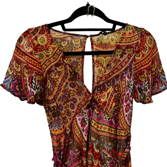 Anthropologie Akemi + Kin Red Orange Boho Maxi Dress Size 2Sleeveless Patterned - Picture 3 of 9